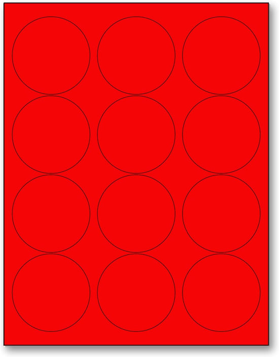 8-1/2" x 11" Red Fluorescent 12 Labels per Sheet 2.5" Round