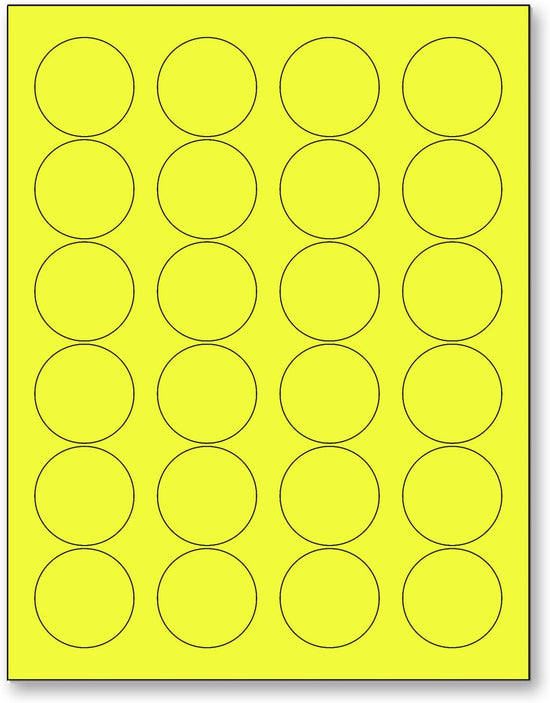 8-1/2" x 11" Fluorescent Yellow 24 Labels per Sheet 1.66" Round