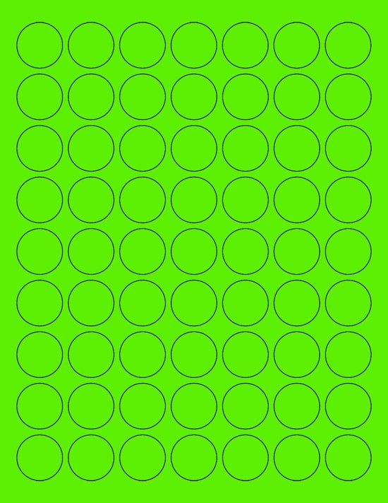 8-1/2" x 11" Green Fluorescent 63 Labels per Sheet 1" Round