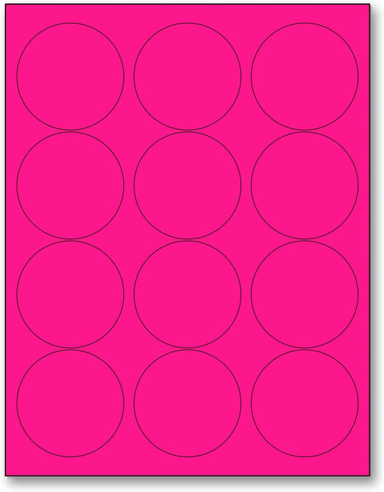 8-1/2" x 11" Pink Fluorescent 12 Labels per Sheet 2.5" Round