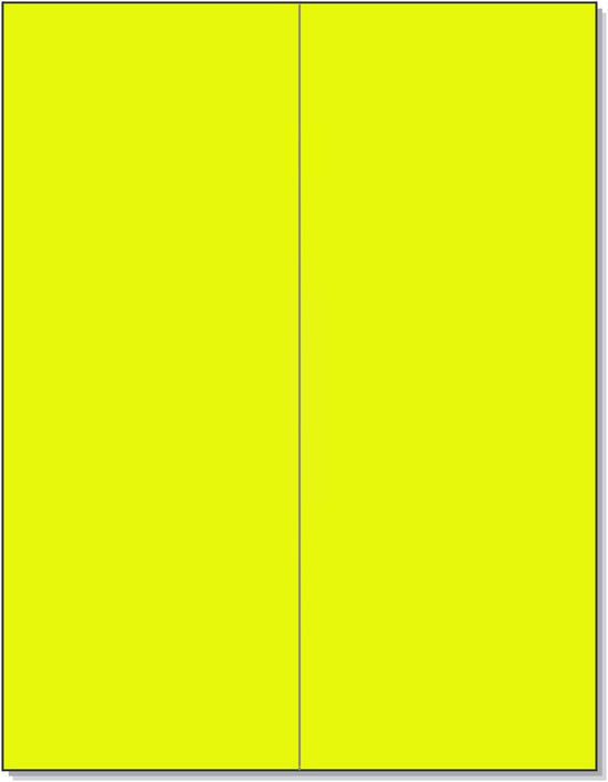 8-1/2" x 11" Fluorescent Yellow 2 Labels per Sheet 4-1/4" x 11"
