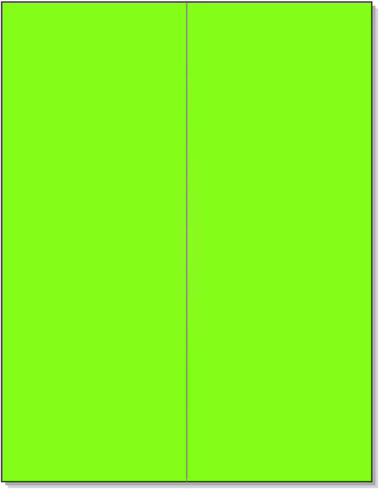 8-1/2" x 11" Fluorescent Green 2 Labels per Sheet 4-1/4" x 11''
