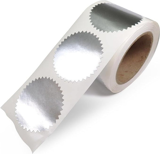 2" Round Seals Silver Metallic Certificate Wafer Seals Serrated Edge
