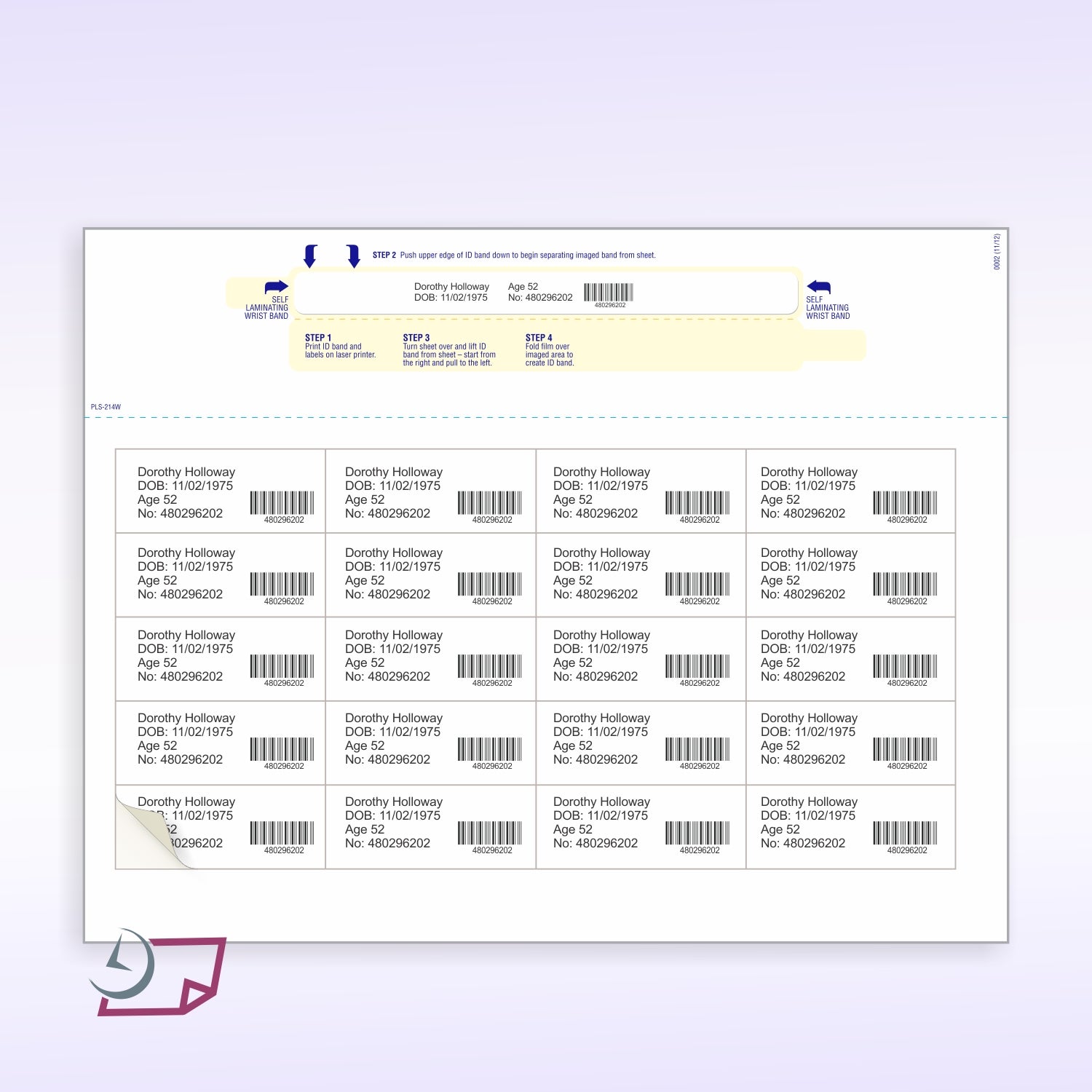8-1/2" x 11" Wrist Band For Adults, 20 Labels