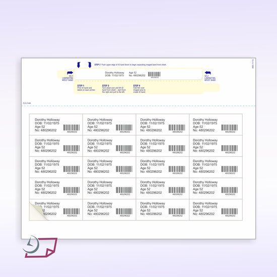 8-1/2" x 11" Wrist Band For Adults, 20 Labels