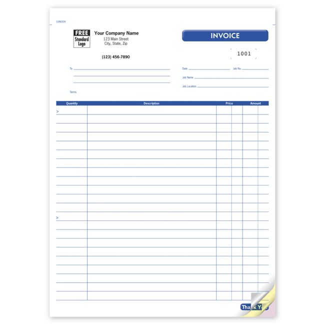 Job Invoice Form, 8 1/2 X 11"