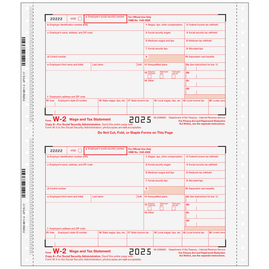 W-2 Wage & Tax Statement 6-Part (Carbonless)