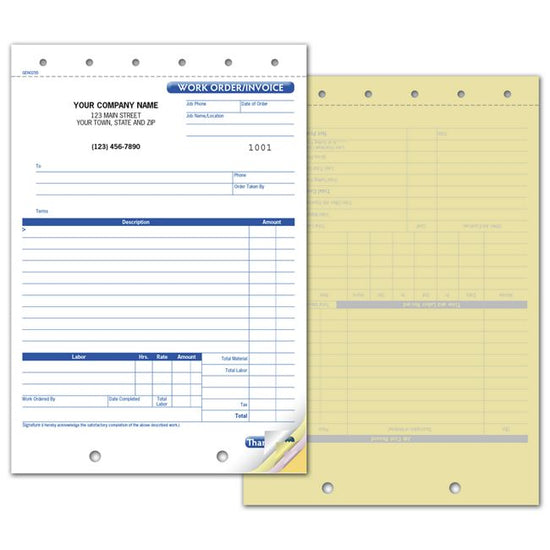 Work Order Invoice , 6 3/8 X 8 1/2"