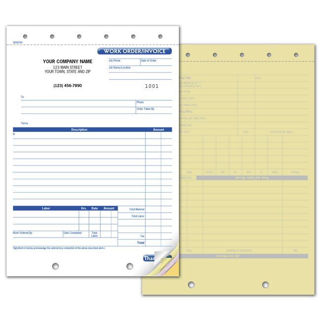 Work Order Invoice , 6 3/8 X 8 1/2"