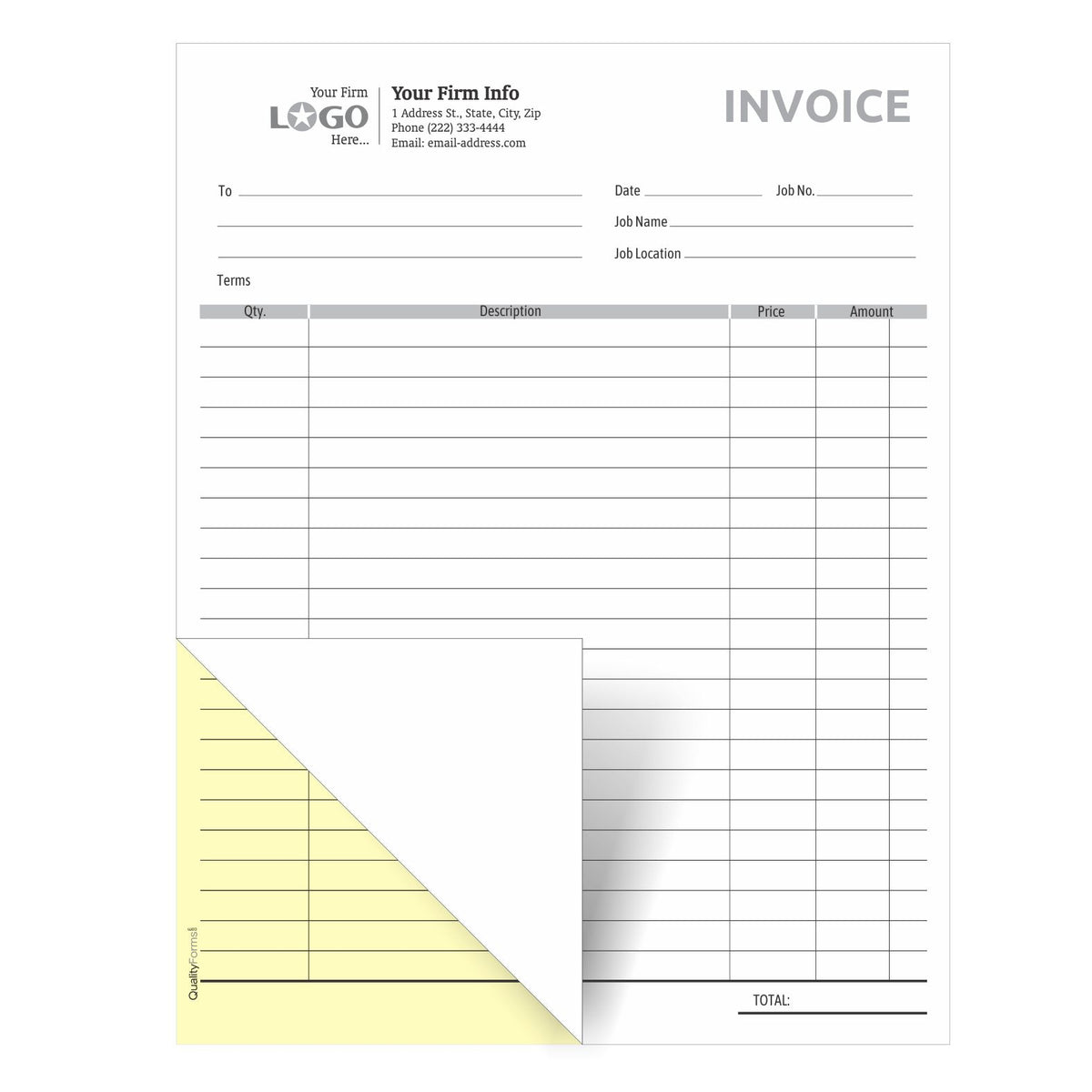 Job Invoice Form - Large, 8 1/2 X 11"
