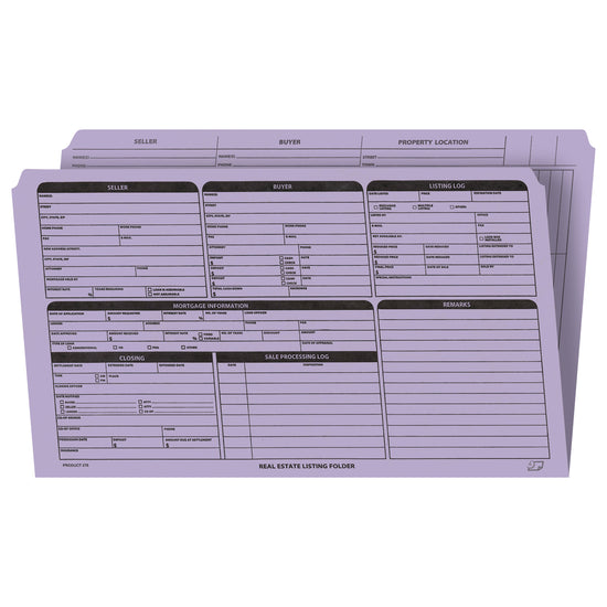 Real Estate Folder, Right Panel List, Legal Size, Lavender