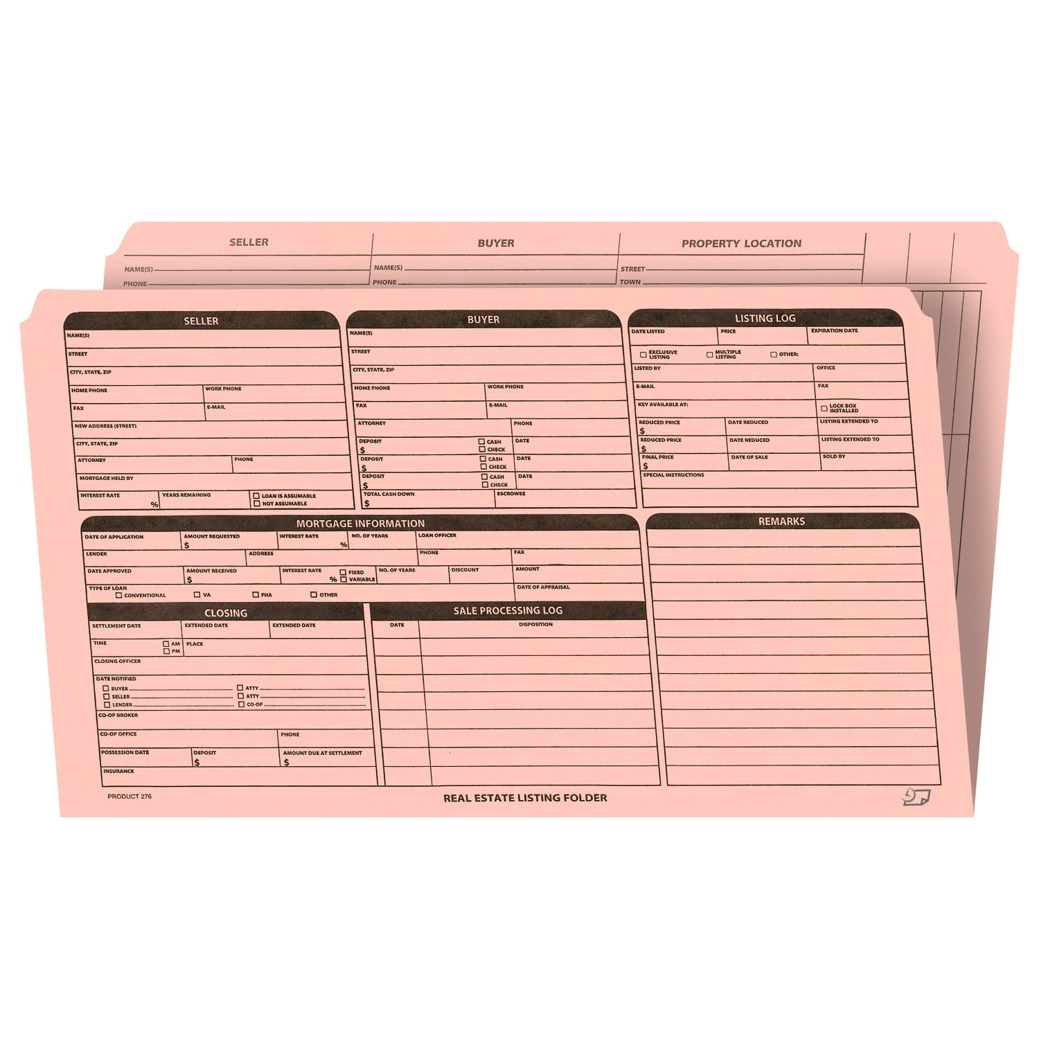 Real Estate Listing Folder, Right Panel List, Legal Size, Pink