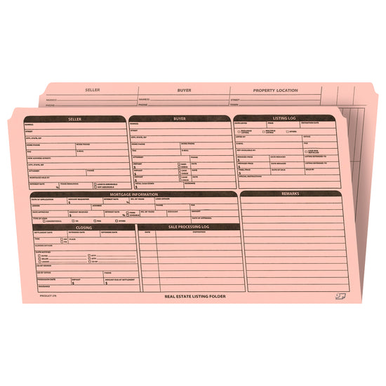 Real Estate Folder, Right Panel List, Legal Size, Pink