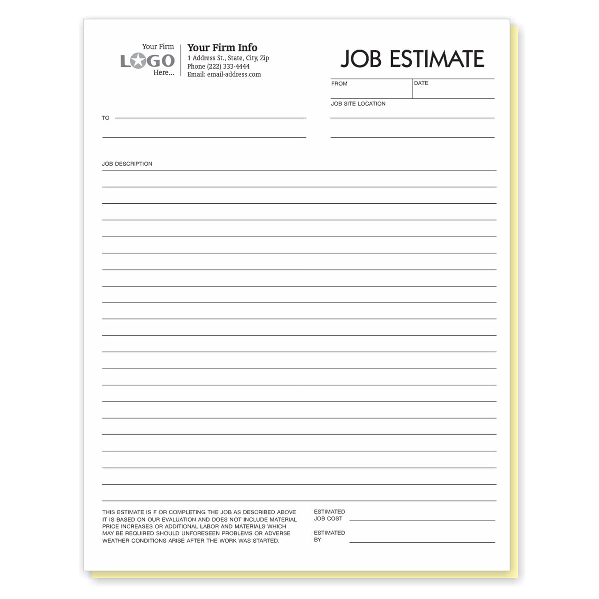 Job Estimate Forms, 8 1/2 X 11"