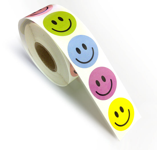 Smiley Labels Assorted Color 500 Labels, 1” Round