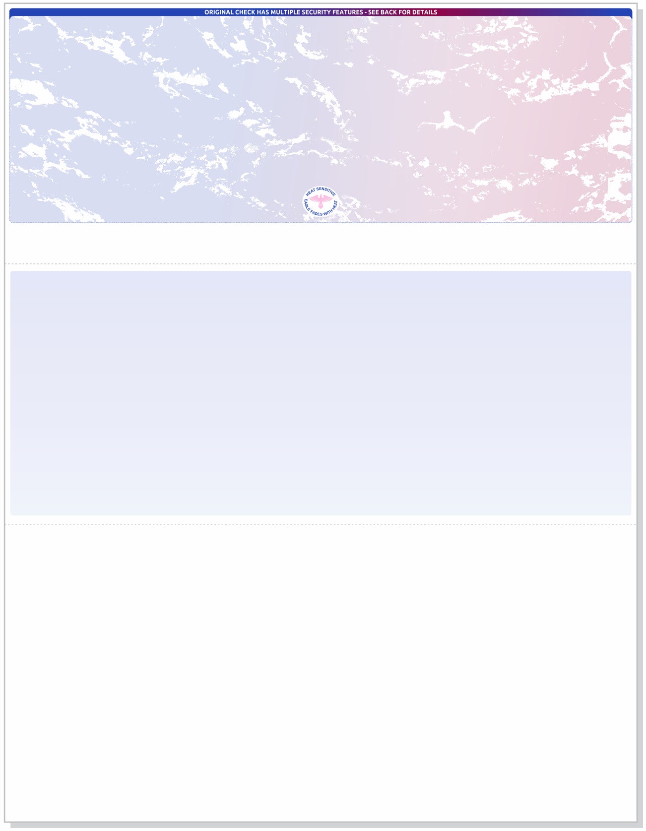 Blank Laser Top Check Paper, Blue/Red Prismatic