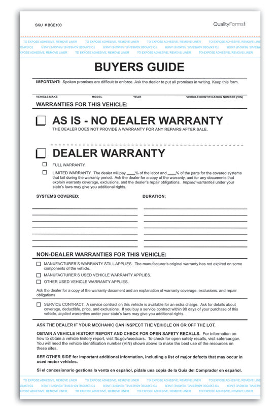 2 Part Federal Buyers Guides, Warranty
