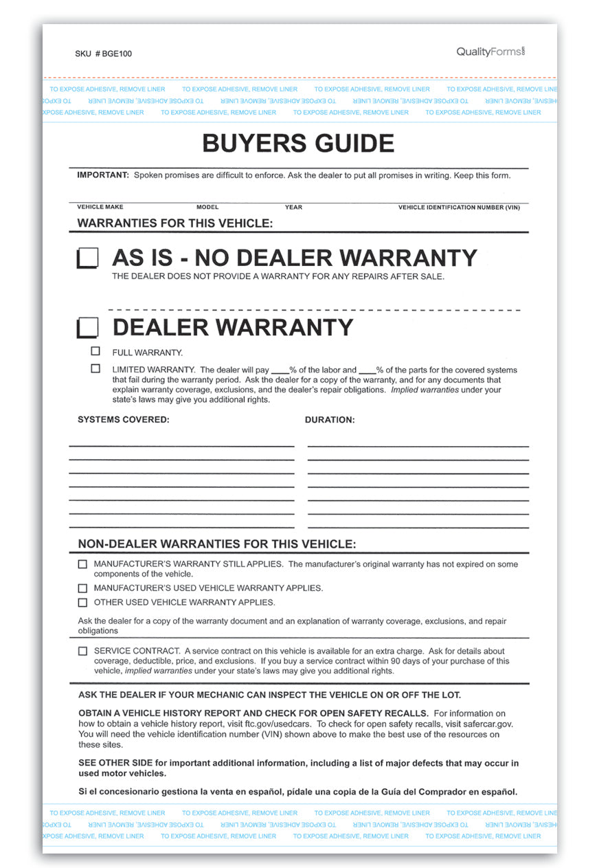 2 Part Federal Buyers Guides, Warranty