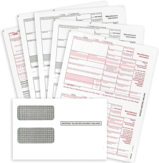 1099 MISC Forms for 2025, 4-Part Tax Forms, 25 Forms and 25 Self-Seal Envelopes.