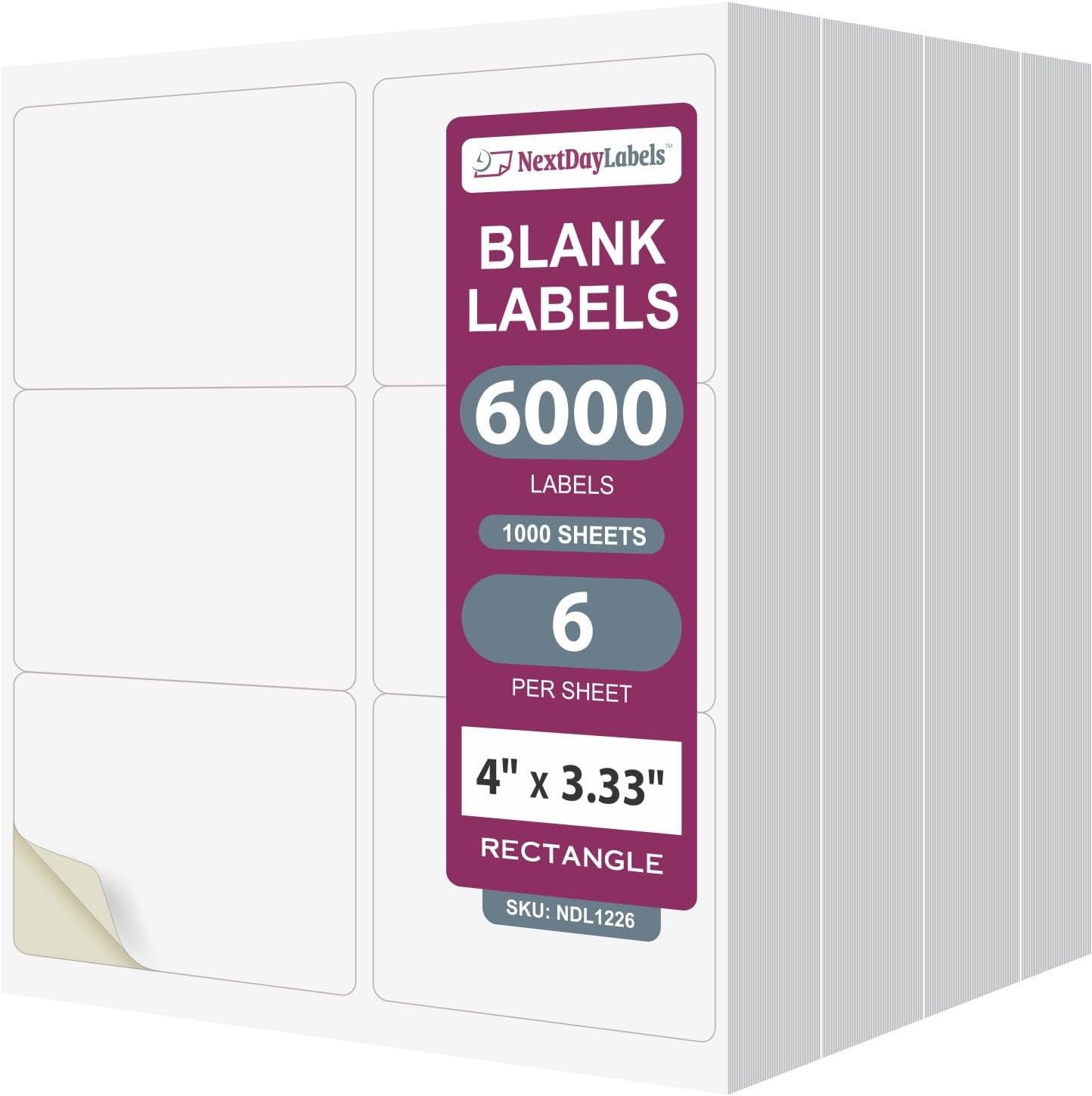 8-1/2" x 11", 6 Labels, per Sheet,4" x 3.3"