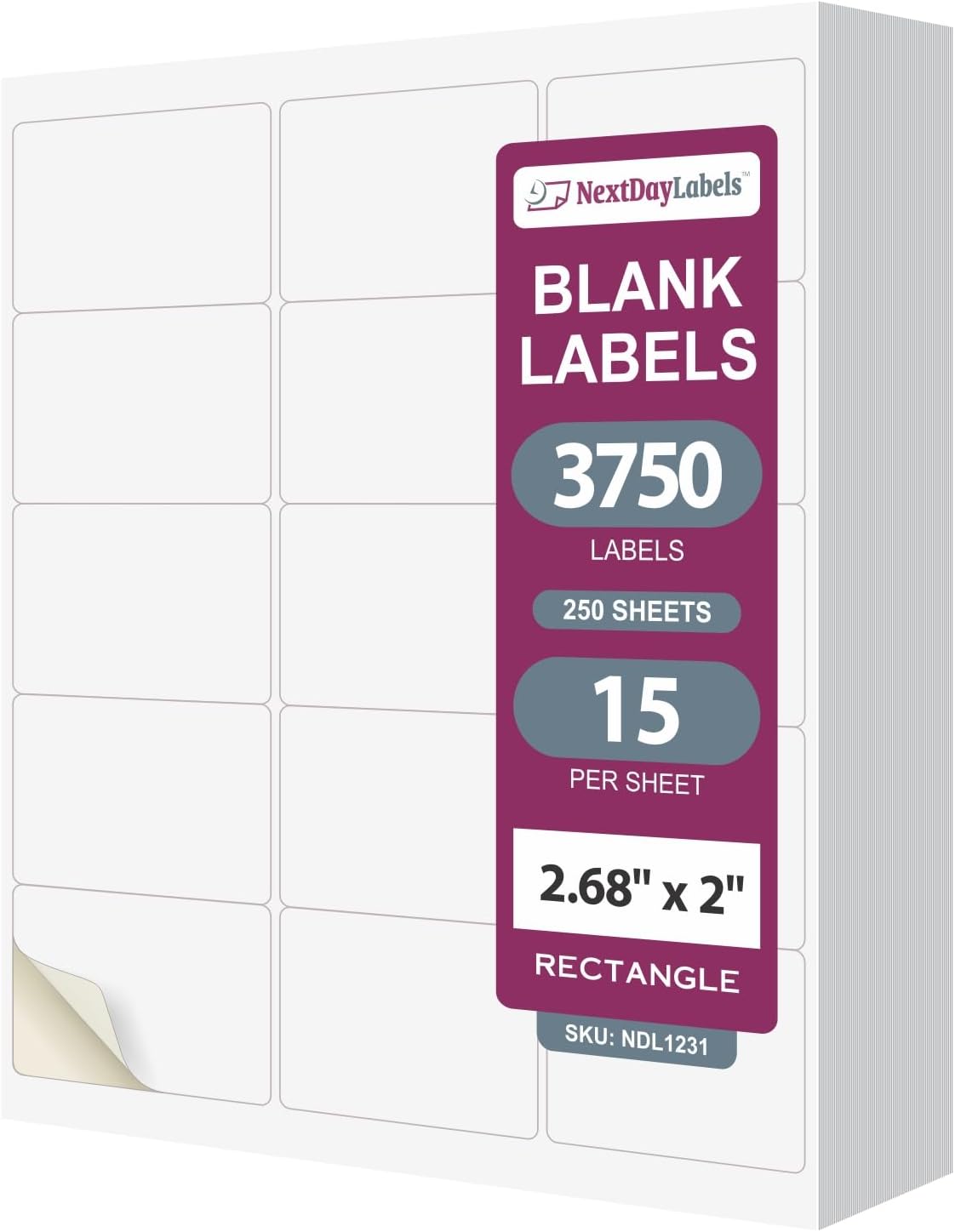 8-1/2" x 11", 15 Labels, per Sheet, 2"-11/16 x 2"
