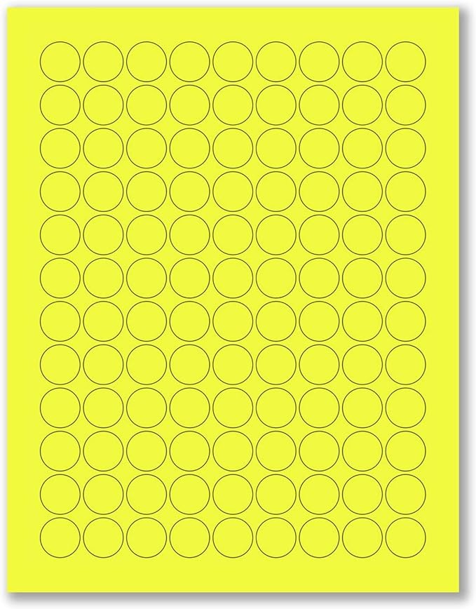 8-1/2" x 11" Yellow Fluorescent 108 Labels per Sheet 3/4" Round