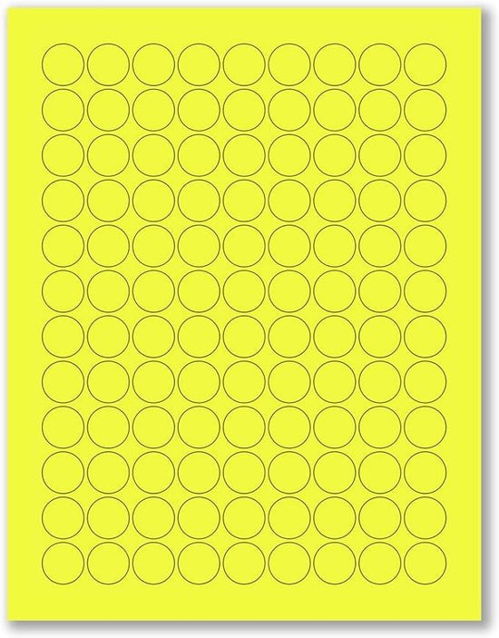 8-1/2" x 11" Yellow Fluorescent 108 Labels per Sheet 3/4" Round