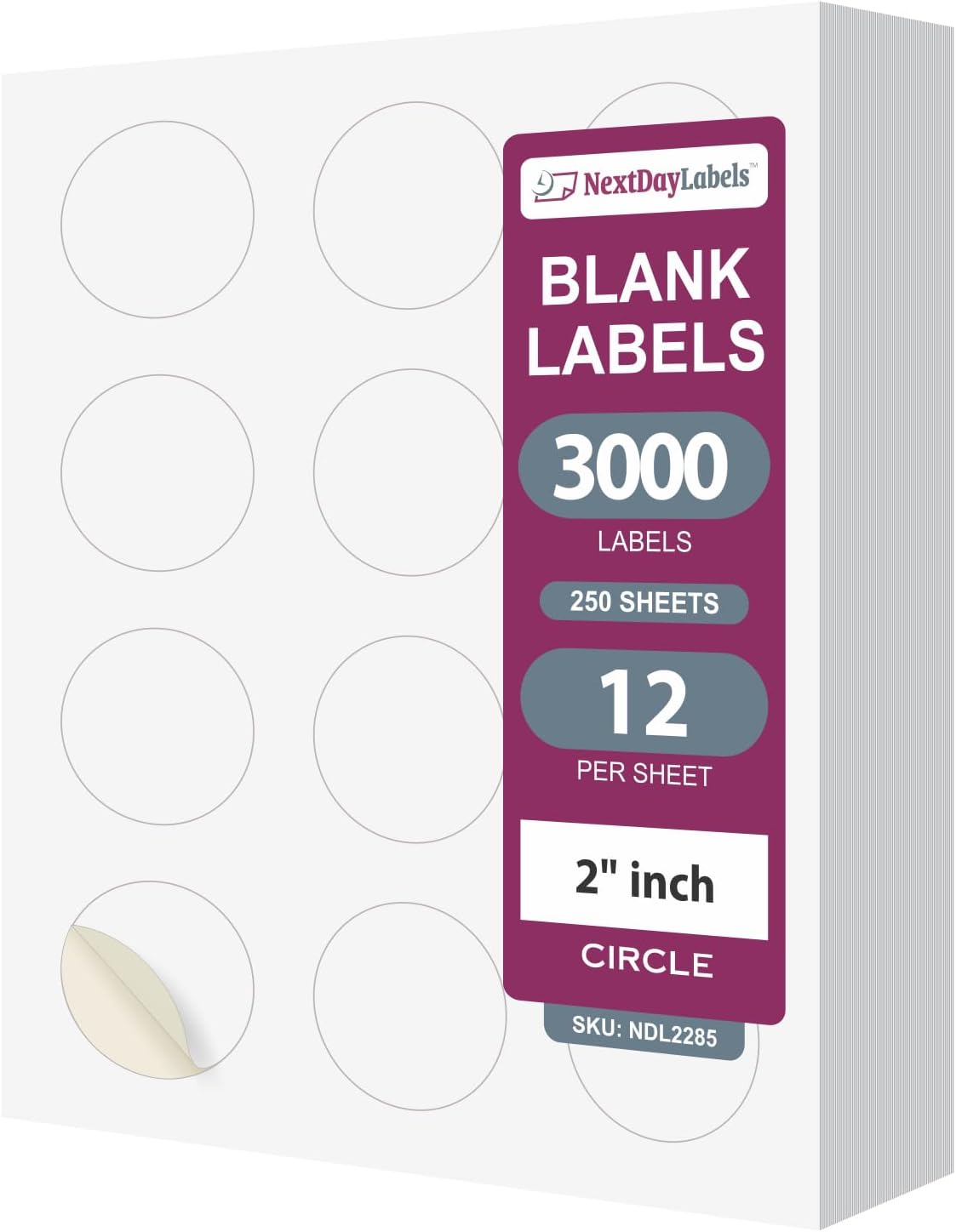 8-1/2" x 11" 12 Labels per Sheet 2" Round for Bleeds