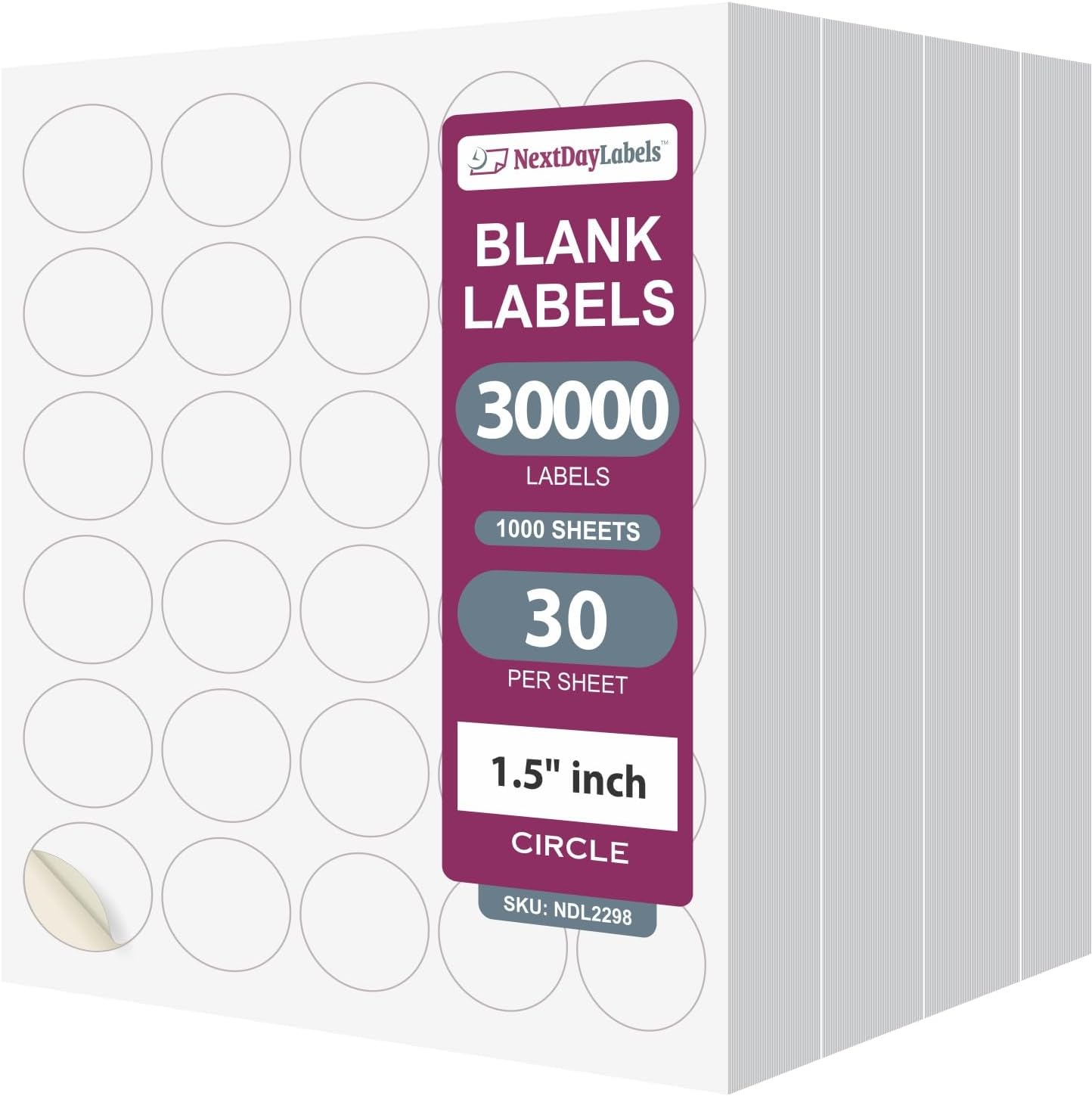 8-1/2" x 11" 30 Labels per Sheet 1.5" Round
