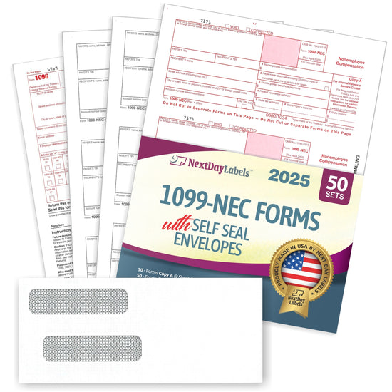 "New" 1099-NEC Forms for 2024, 4-Part Tax Forms, vendor kit of 50 Forms & Envelopes.