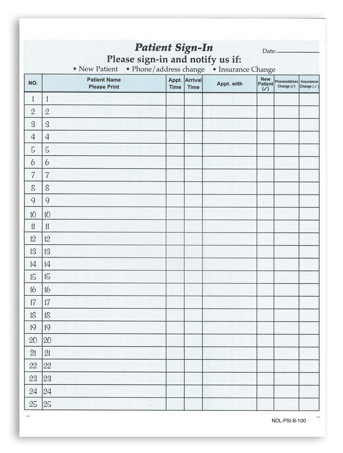 Patient Sign in Form Blue
