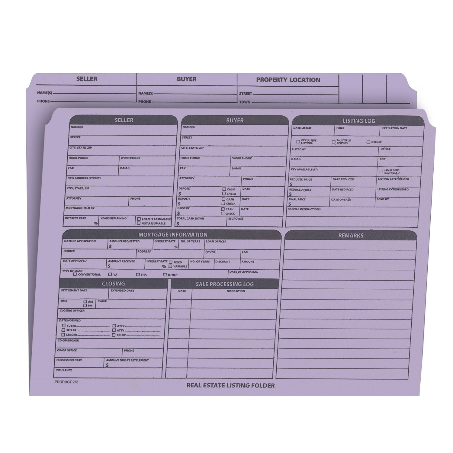 Real Estate Listing Folder, Right Panel List, Letter Size, Lavender