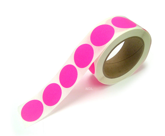 1.5" Circle Color Stickers, 500 Permanent Labels, 3" Core, Pink Fluorescent
