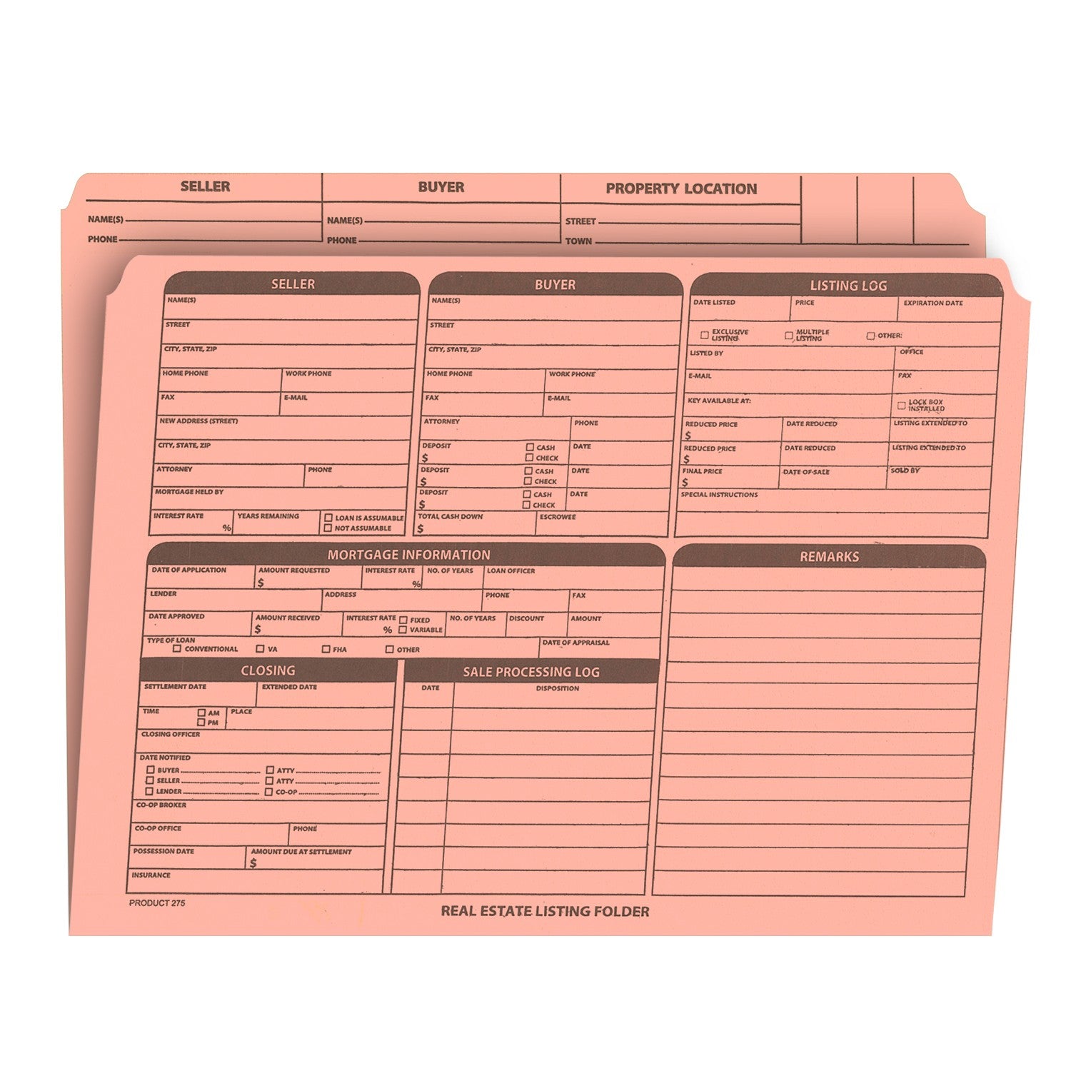 Real Estate Listing Folder, Right Panel List, Letter Size, Pink