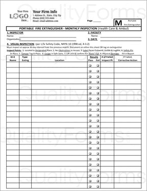 Portable Monthly Fire Extinguisher Inspection Form