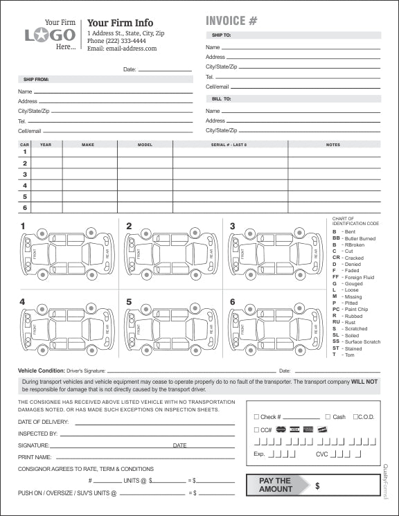 Auto Bill of Lading with Invoice