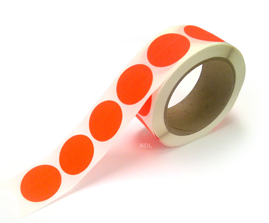 1.5" Circle Color Stickers, 500 Permanent Labels, 3" Core, Red Fluorescent
