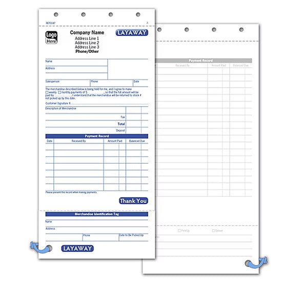 4 1/4 x 8 1/2" Layaway Form