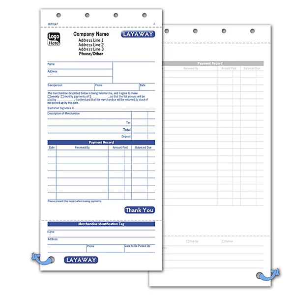 4 1/4 x 8 1/2" Layaway Form