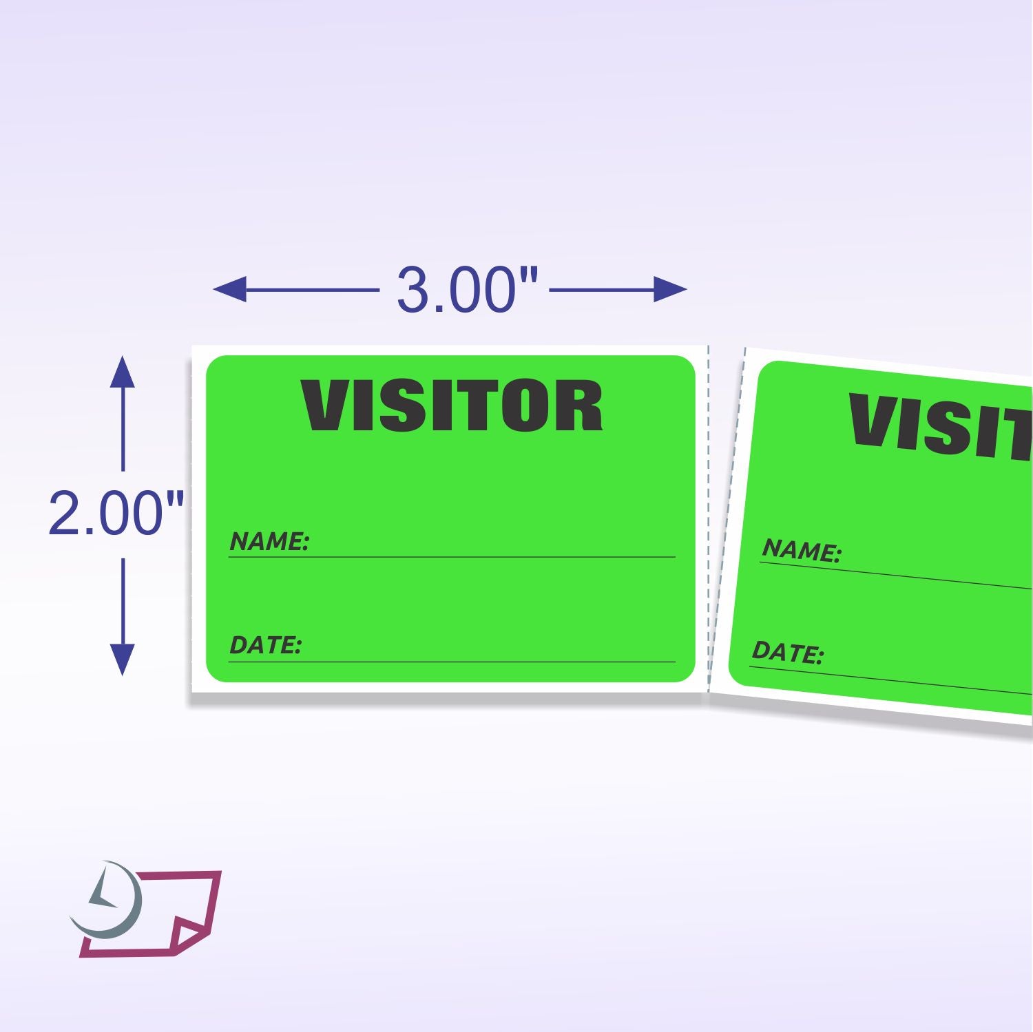 3" x 2" Labels Pass 500 Labels Green “Visitor ” Labels 1" Core