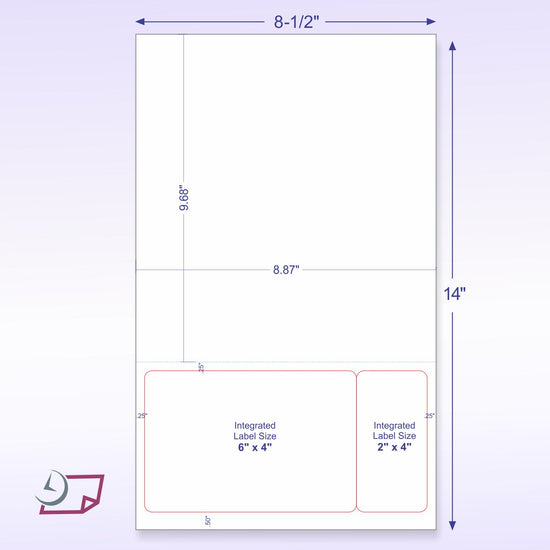Integrated Label Form 8-1/2 x 14" Laser Sheet 1 Horizontal Perforation Label Size - 6 x 4 Label Size - 2 x 4