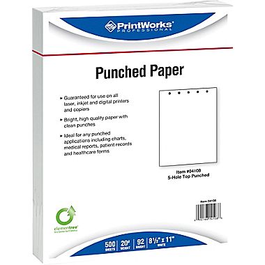 8-1/2"x11" 5 Holes on Top, White Paper