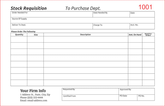 Stock Requisition Form, 5-1/2 X 8-1/2"