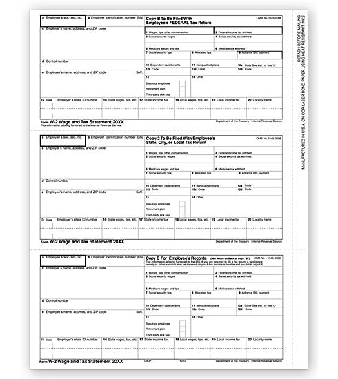 2023 3-Up Laser W-2, Employee Copy, Horizontal Format