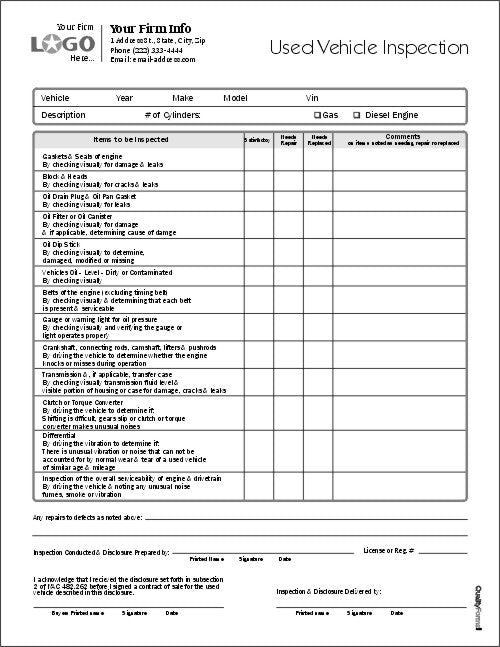 Used Vehicle Inspection Form