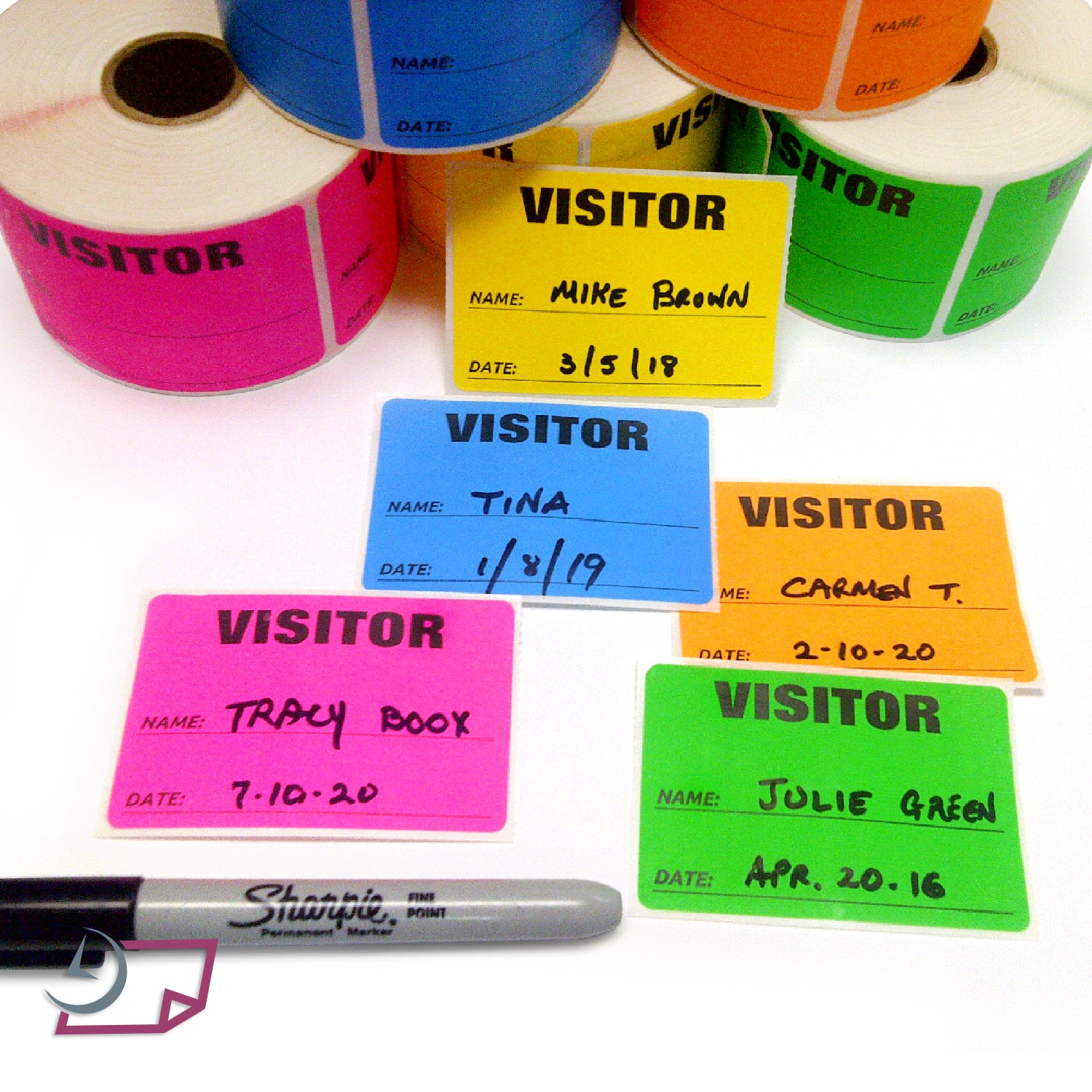 3" x 2" Labels Pass 500 Labels Green “Visitor ” Labels 1" Core