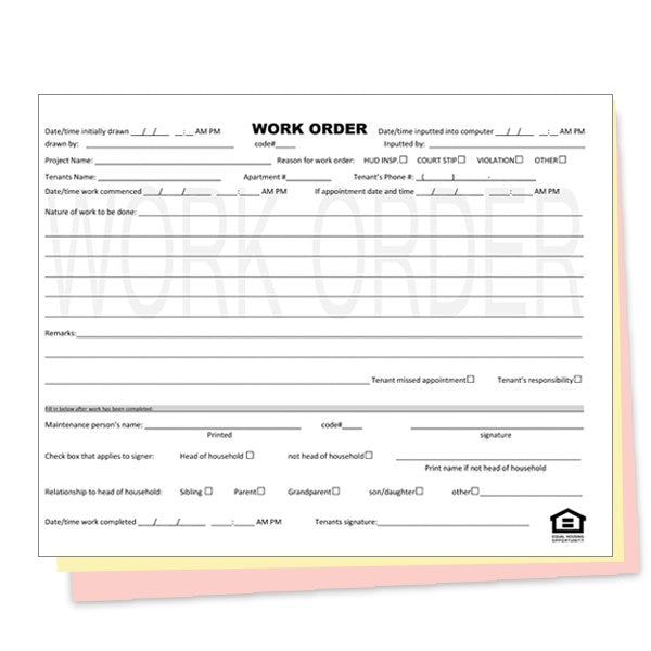 8.5 x 11'' 3-Part Work Order Form