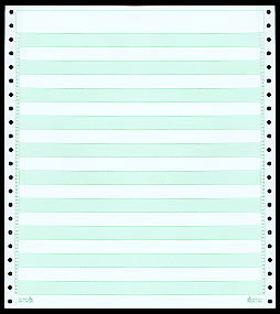 9-1/2 x 11" Continuous Paper 20# 1/2" Green Bar, 1 Part, Side Perfs