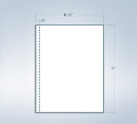 8-1/2 x 11" 20# Laser cut sheet, 1 vertical perf at 1/2" from left, White