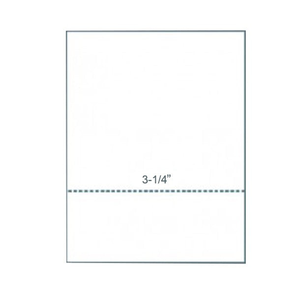 8-1/2 x 11" 20# Laser cut sheet, 1 Horizontal perf at 3-1/4" White